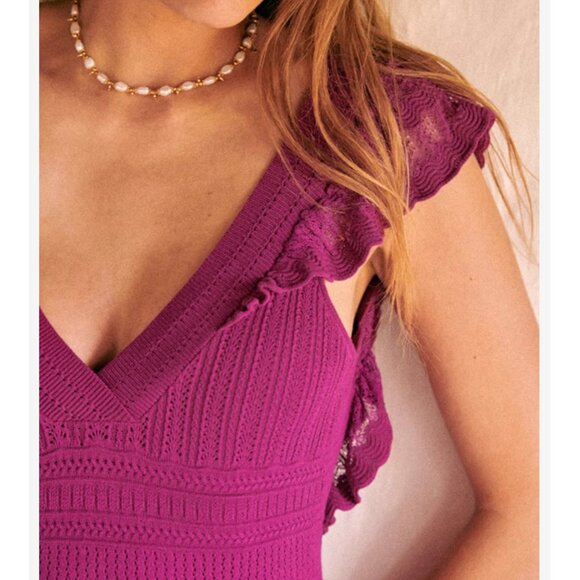 NEW Sezane Aphrodite Midi Dress - Violet Pink Knit Ruffle Detail Sleeveless - Picture 2 of 8